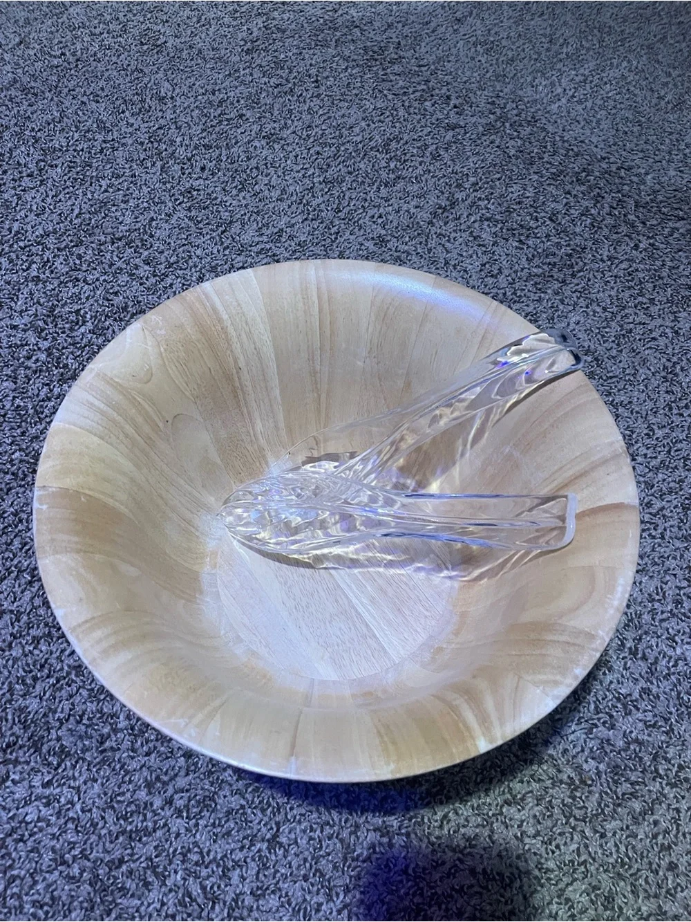 Wood Tone Decorative Bowl with Clear Glass Tongs - Home Accents
